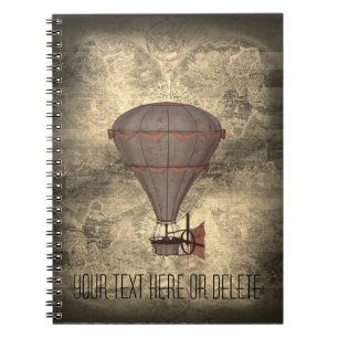 Custom Text Vintage Balloon Steampunk Sepia Tone Notebook