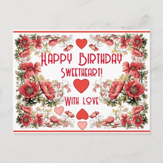 Custom Text Vintage Poppy Spray Birthday Postcard (Front)