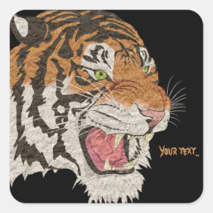 Custom text violent and angry tiger Brown Black Square Sticker
