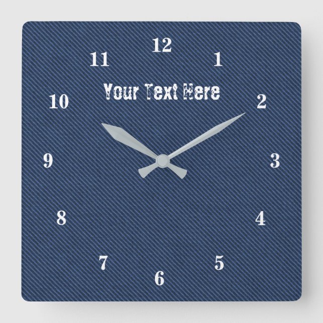 Custom Text Wall Clock with Blue Jeans Fabric (Front)