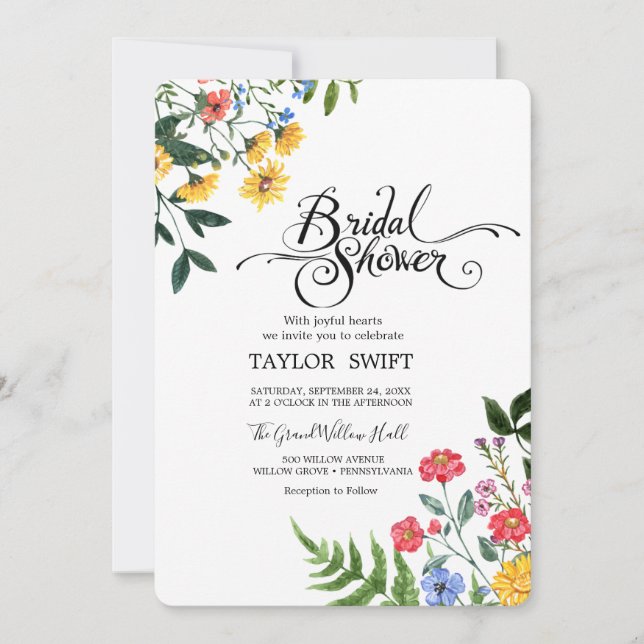 Custom Text Water Flora Bridal Shower Invitation (Front)