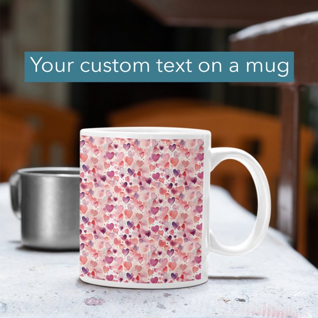 Custom Text Watercolor Cute Hearts Coffee Mug (Creator Uploaded)