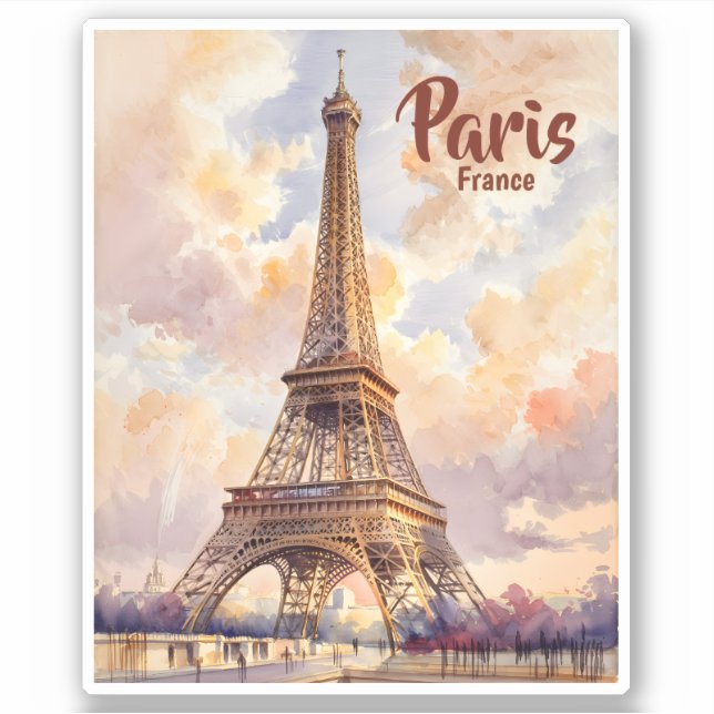 Custom Text Watercolor Eiffel Tower Sunset Travel (Front)