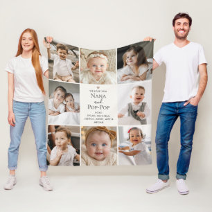 Custom Text We Love You Grandparents 8-Photo Gift Fleece Blanket