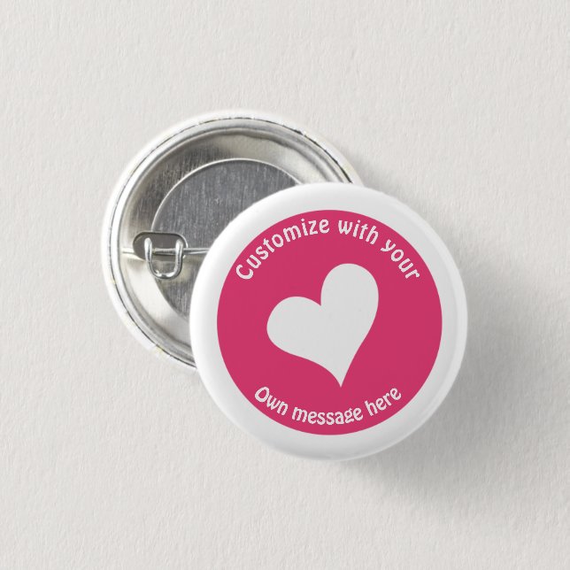 Custom Text White Heart on Pink 3 Cm Round Badge (Front & Back)