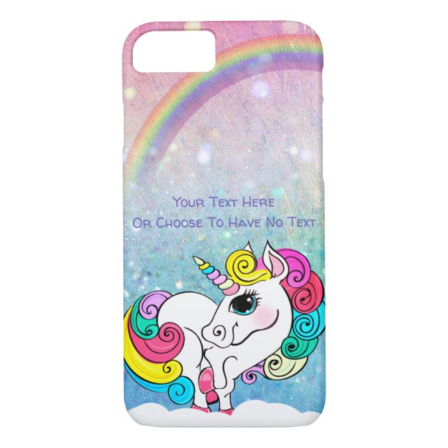 Custom Text/ White Unicorn Rainbow Glitter Sequins Case-Mate iPhone Case (Back)