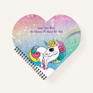 Custom Text/ White Unicorn Rainbow Glitter Sequins Notebook