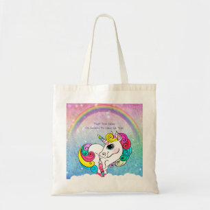 Custom Text/ White Unicorn Rainbow Glitter Sequins Tote Bag