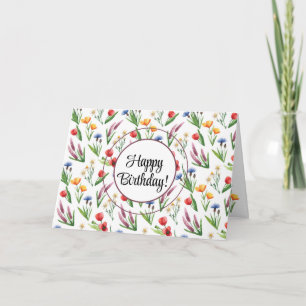 Custom Text Wildflowers Happy Birthday Greeting Card