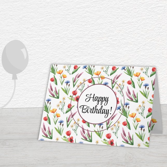 Custom Text | Wildflowers Happy Birthday Greeting Card (Creator Uploaded)