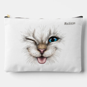 Custom Text Winking Cat Accessory Pouch