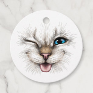 Custom Text Winking Cat Favour Tags