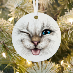 Custom Text Winking Cat Metal Tree Decoration