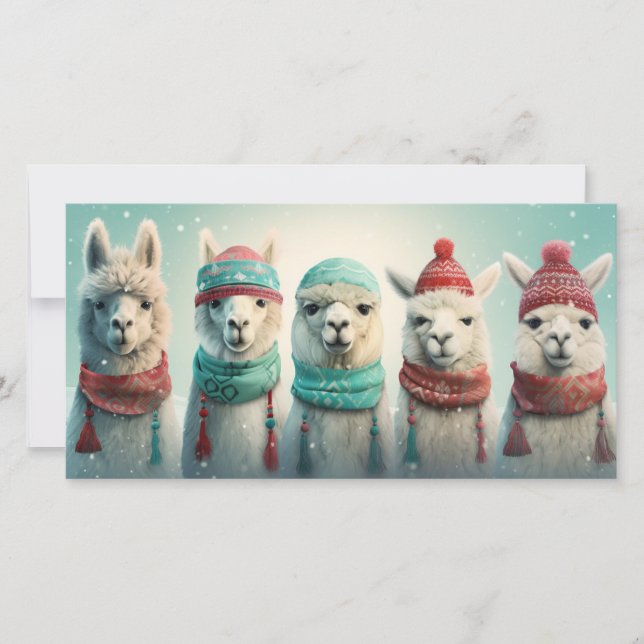 Custom Text Winter Llamas Holiday Card (Front)