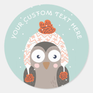 Custom text Winter Owl stickers