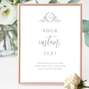 Custom Text with Dusty Blue Monogram Wedding Sign