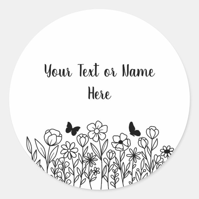 Custom Text with Flowers Classic Round Sticker (Front)