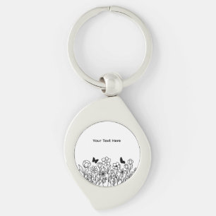Custom Text with Flowers Key Ring