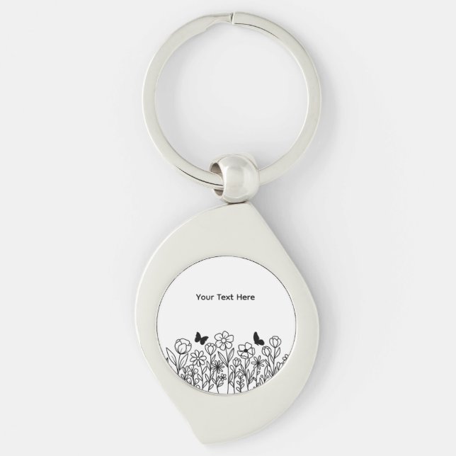 Custom Text with Flowers Key Ring (Front)