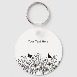 Custom Text with Flowers Key Ring