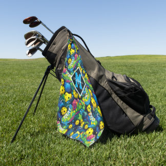 Custom text with Psychedelic pickleballs Golf Towel