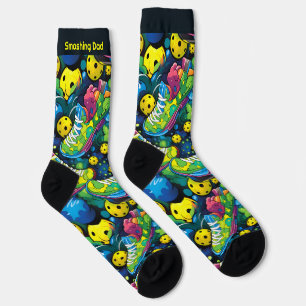 Custom text with Psychedelic pickleballs Socks