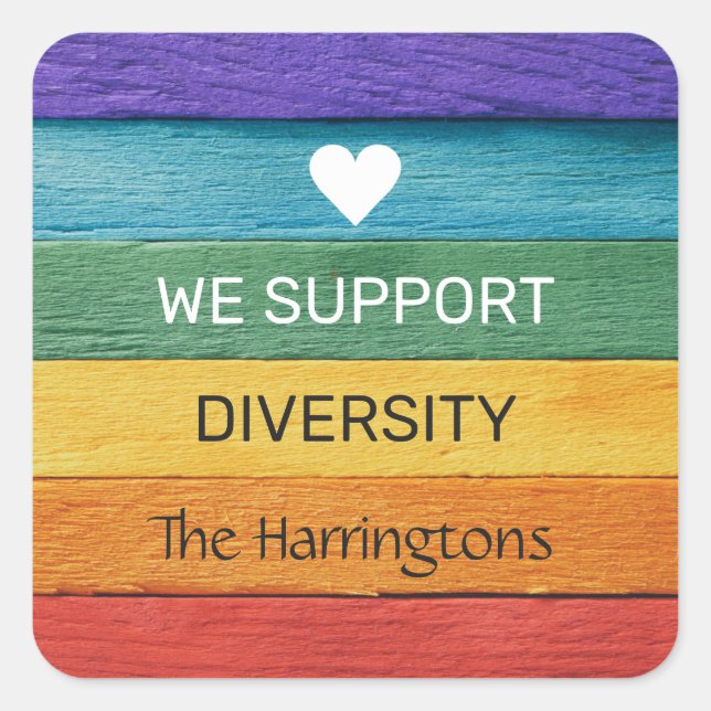Custom Text Wood-Textured Rainbow Square Sticker (Front)