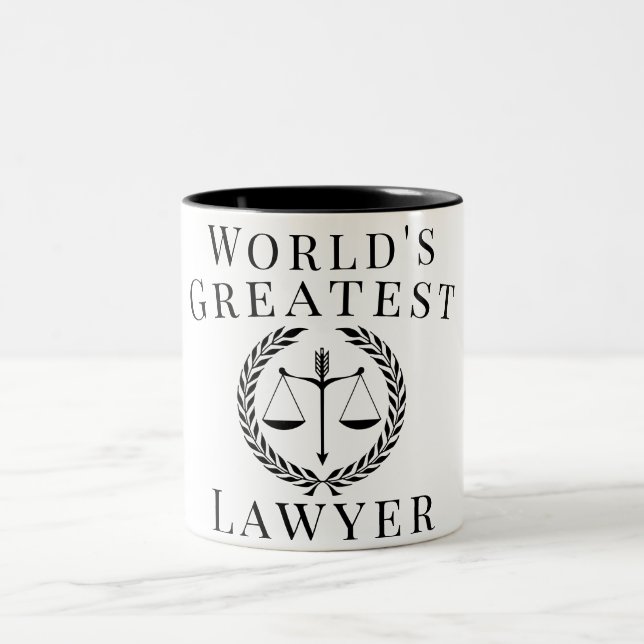Custom Text World's Greatest Lawyer Justice Scales Two-Tone Coffee Mug (Center)