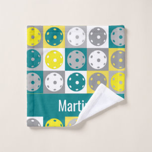 Custom text , Yellow and green Pickleball  Wash Cloth