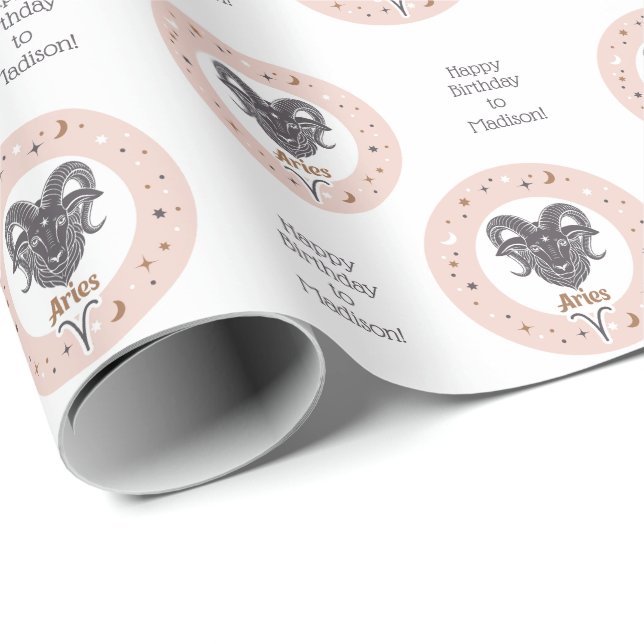 Custom Text Zodiac Sign Aries Wrapping Paper (Roll Corner)