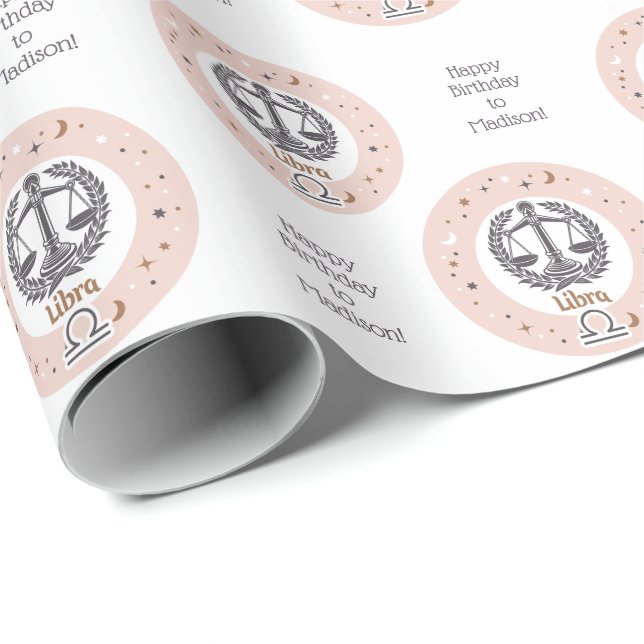 Custom Text Zodiac Sign Libra Wrapping Paper (Roll Corner)