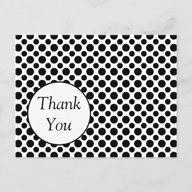 Custom Thank You Black Polka Dot Postcard (Front)