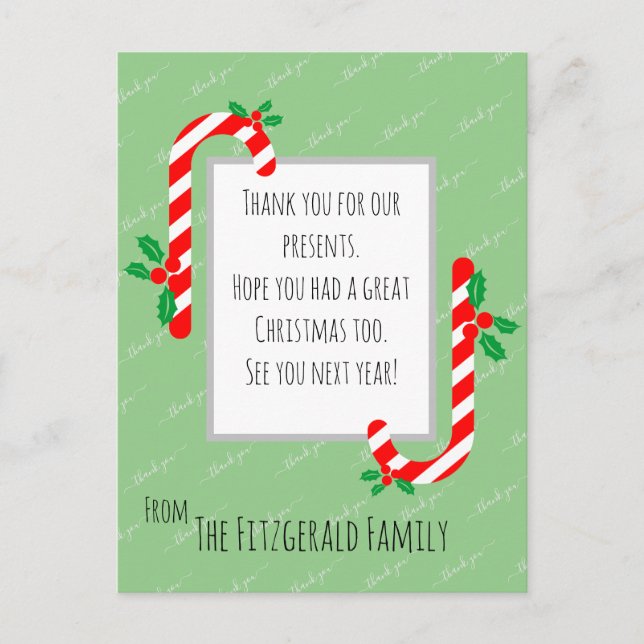 Custom Thank You Christmas Holidays Postcard (Front)