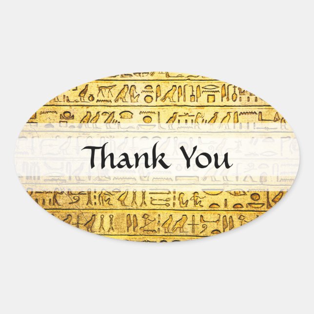 Custom "Thank You" Egyptian Hieroglyphs Yellow Oval Sticker (Front)