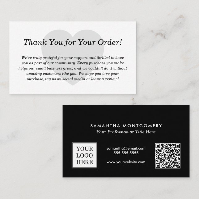 Custom Thank You for Your Order Insert Card (Front/Back)
