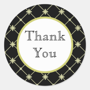 Custom Thank You Gold Cross Pattern on Black Classic Round Sticker