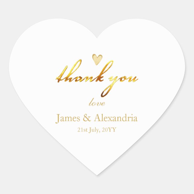 Custom Thank You Gold Script Heart Sticker (Front)