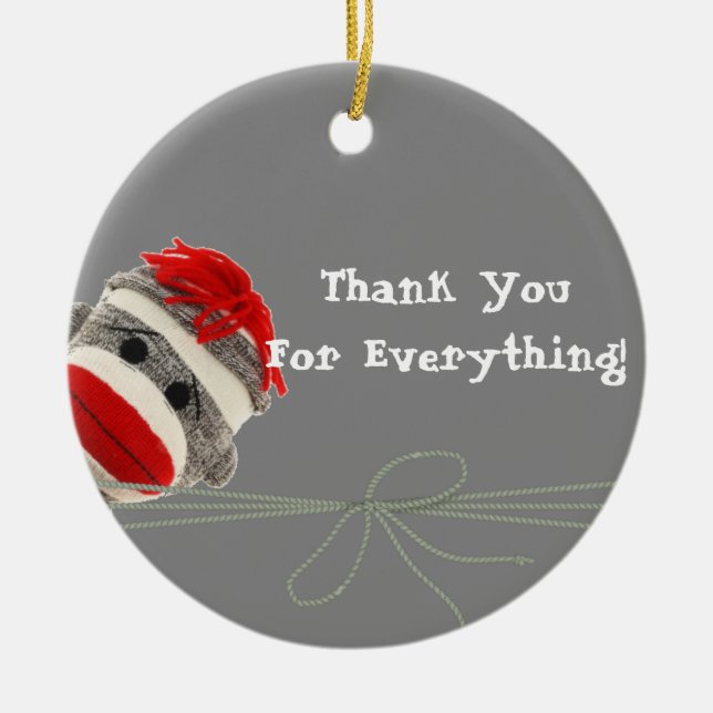 CUSTOM Thank You Ornament Gift Sock Monkey (Front)