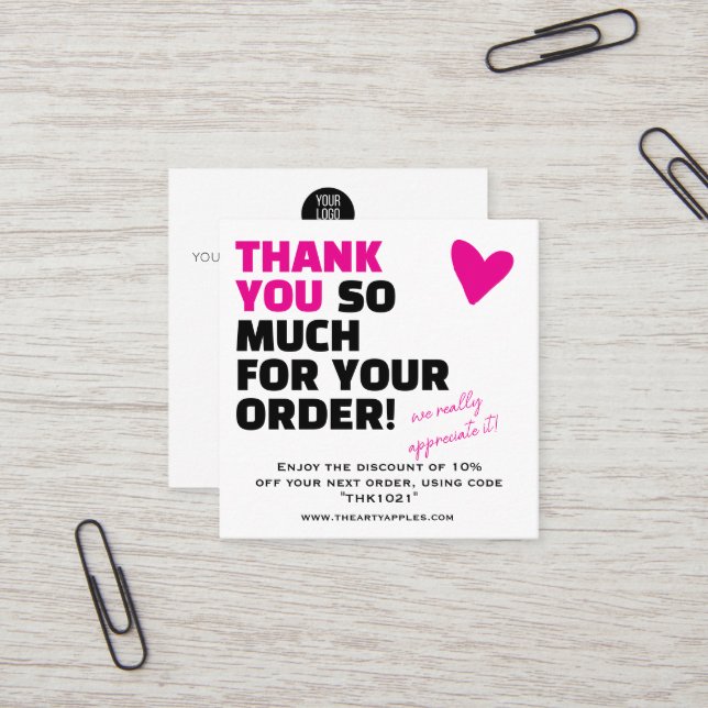 Custom Thank You package insert With Logo & Offer (Front/Back In Situ)