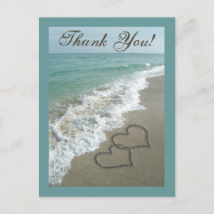 Custom Thank You Postcard- Sand Hearts/Aqua Beach Postcard