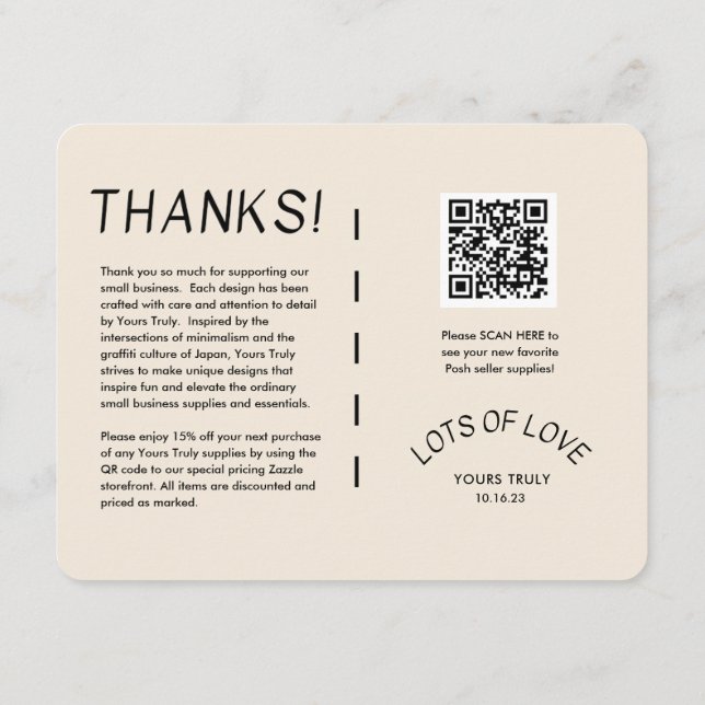 Custom thank you promo insert with QR code (Back)