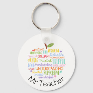 custom Thank you teacher gift word art apple Key Ring