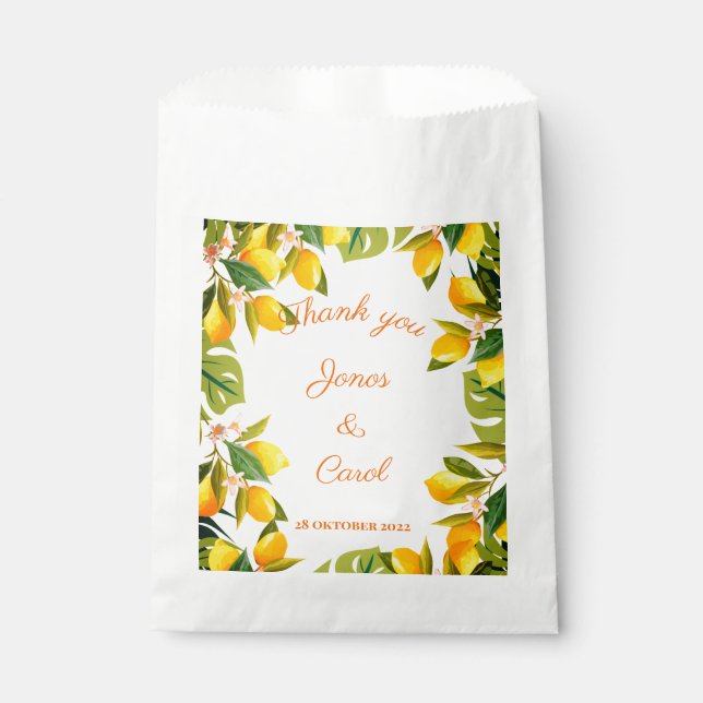 Custom Thank you Wedding watercolor lemonade Favour Bags (Front)
