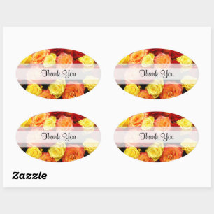 Custom "Thank You" Yellow/Red/Orange Roses Oval Sticker