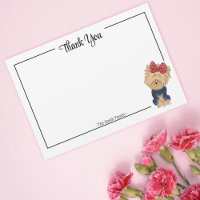 Custom Thank You Yorkie Bow Cute Dog Note Card