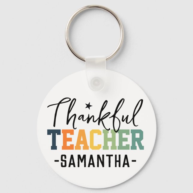 Custom Thankful Teacher for Christmas Thanksgivig Key Ring (Front)