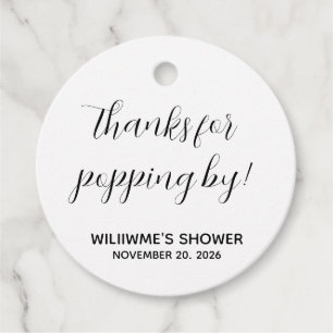 Custom Thanks for Popping By Round Favour Tags