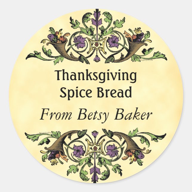 Custom Thanksgiving Cornucopia Baking Sticker (Front)