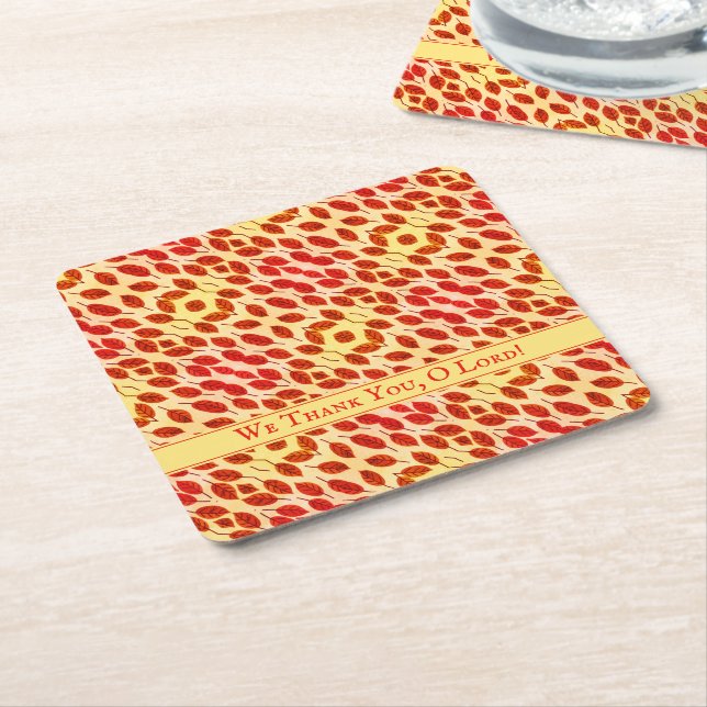 Custom THANKSGIVING Fall Autumn Leaves Square Paper Coaster (Angled)