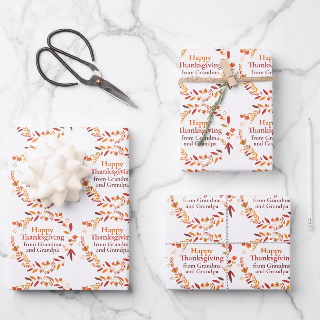 Custom Thanksgiving Fall Leaf Autumn Wreath Wrapping Paper Sheet (Front)